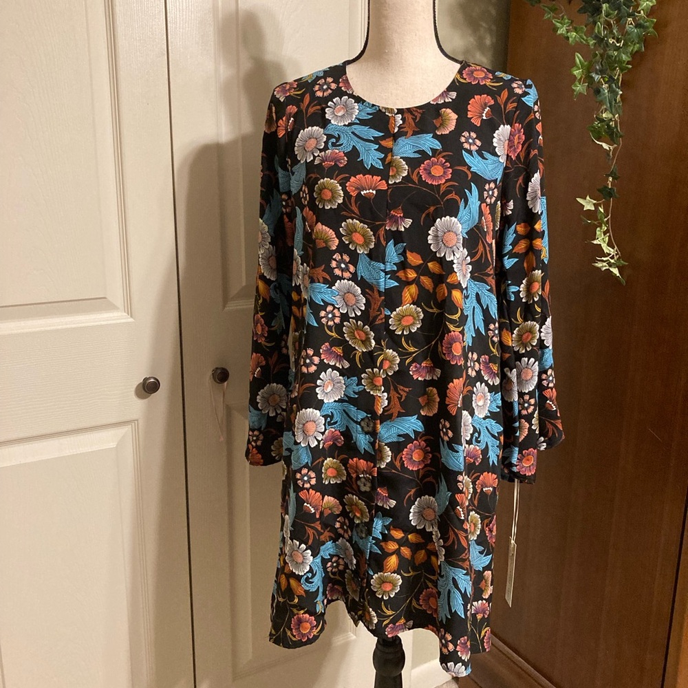 Uncle Frank black floral dress / tunic with pockets size medium NWT